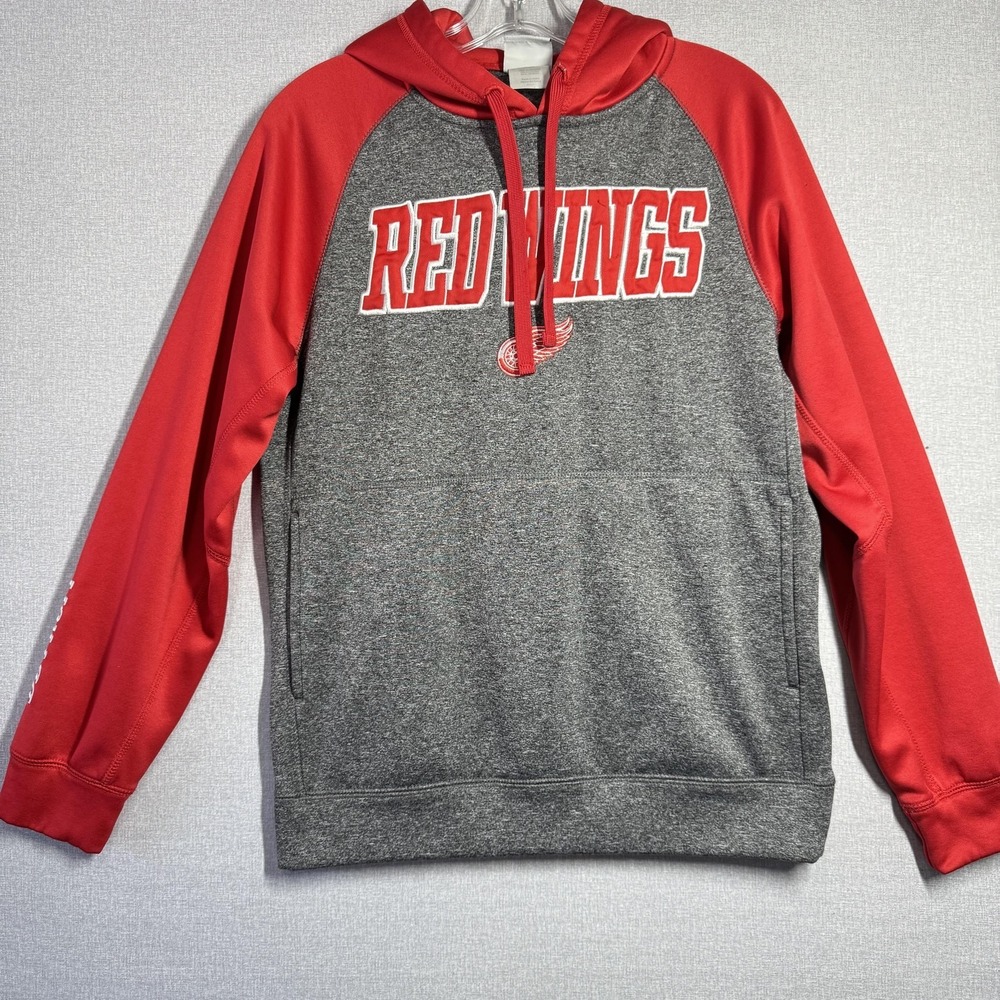 Detroit Red Wings Hoodie Mens Small Gray Red NHL Hockey Outerstuff Pullover